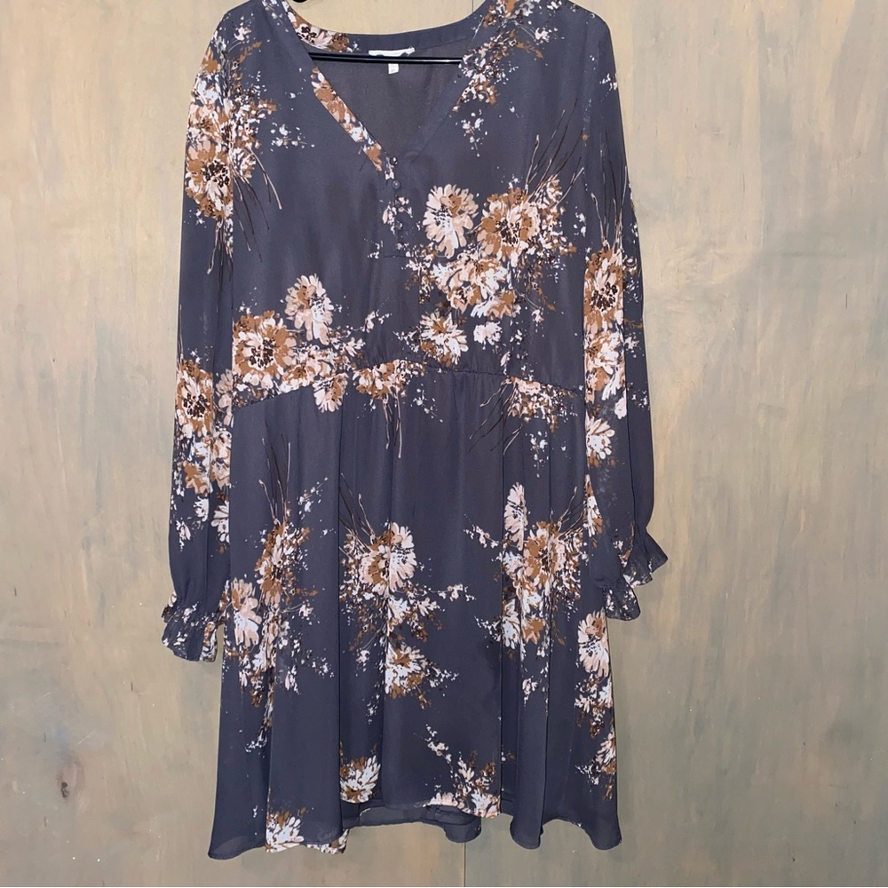Maurices Grey and Floral Long Sleeve Sundress